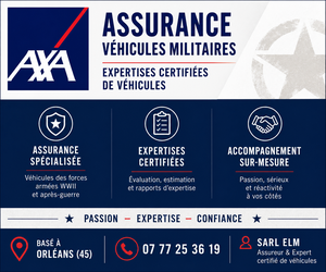 AXA — Assurance véhicules militaires, expertises certifiées. SARL ELM, assureur et expert certifié de véhicules, basé à Orléans (45). Tél. 07 77 25 36 19.