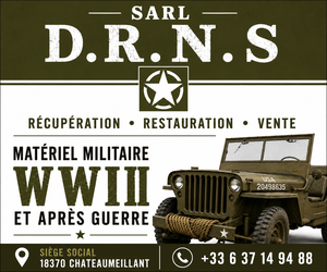 SARL D.R.N.S — Récupération, restauration, vente de matériel militaire WWII et après-guerre. Siège social 18370 Châteaumeillant. Tél. 06 37 14 94 88.